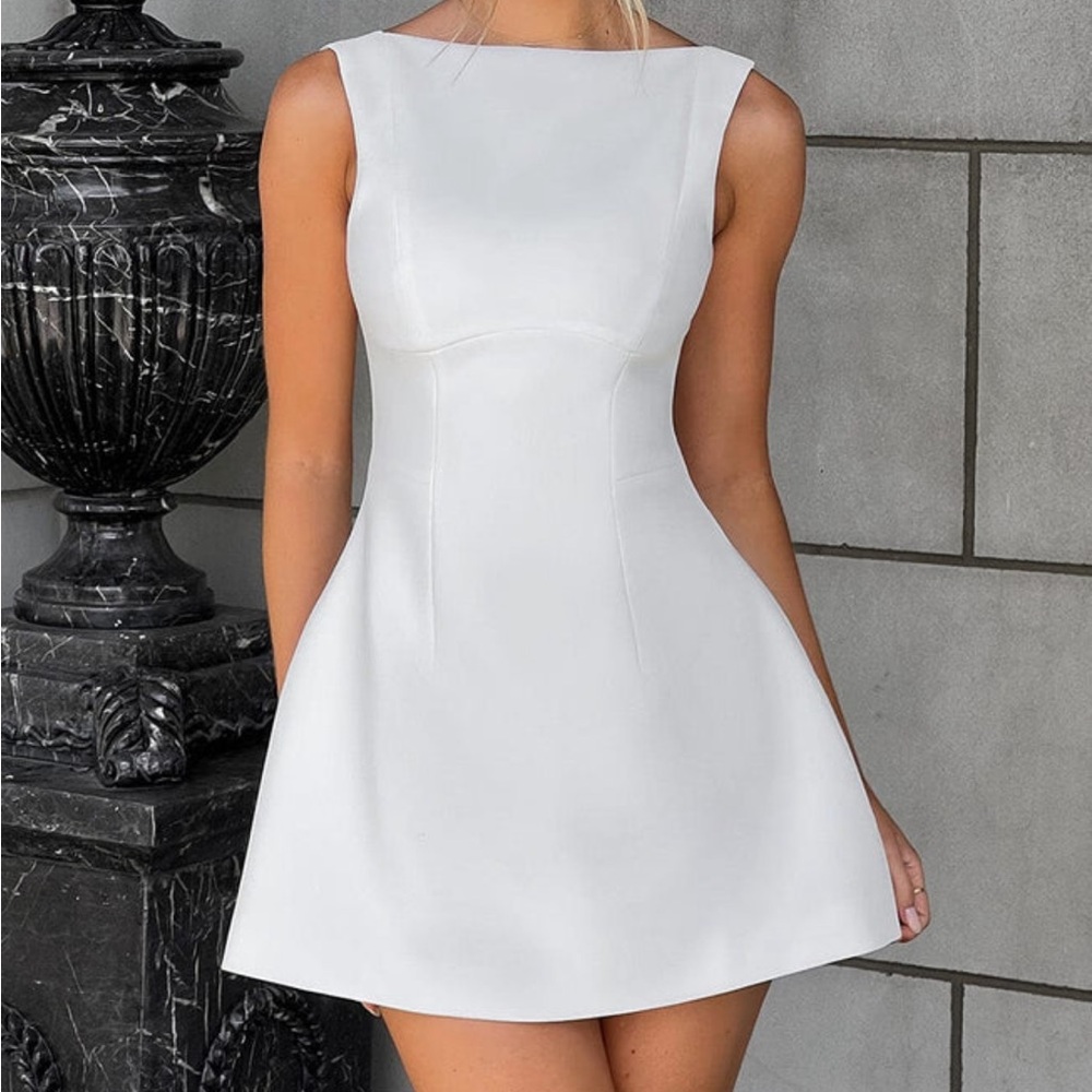 Classic White Boatneck Mini Dress